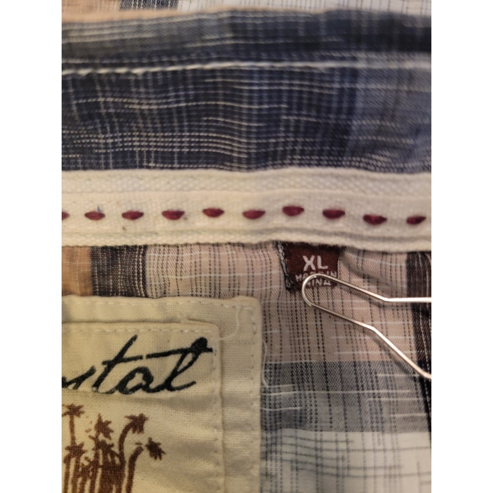 Coastal Western Pearl Snap Shirt Mens XL Tan Blue Plaid Long Sleeve Excellent - Picture 10 of 10
